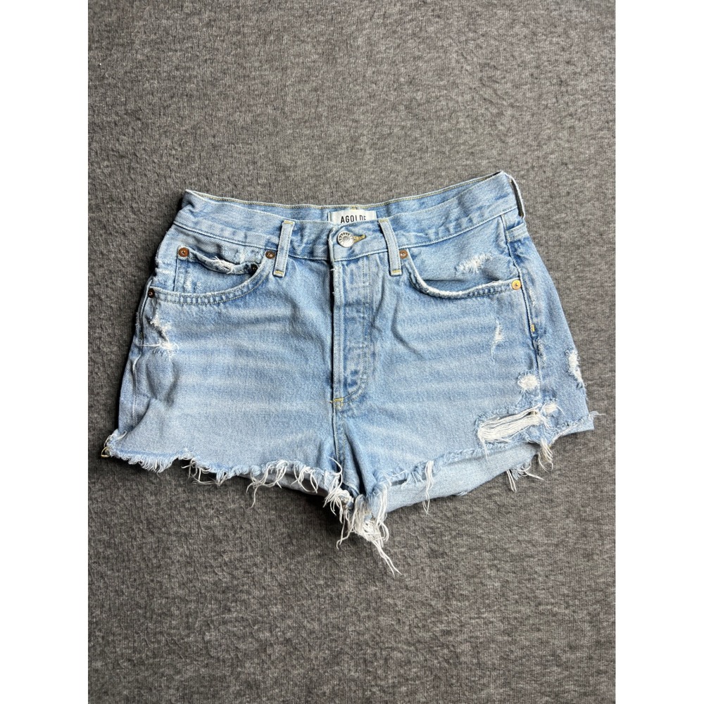 AGOLDE Parker Vintage Cut Off Shorts Light Wash Distressed Denim Size 25 - Picture 1 of 12
